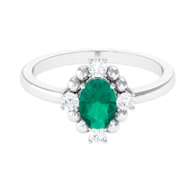1 CT Oval shape Emerald Cocktail Ring with Diamond