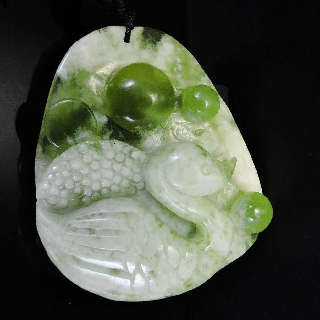 100% Natural Hand-Carved Jade Pendant Jadeite Necklace Swan & Coin