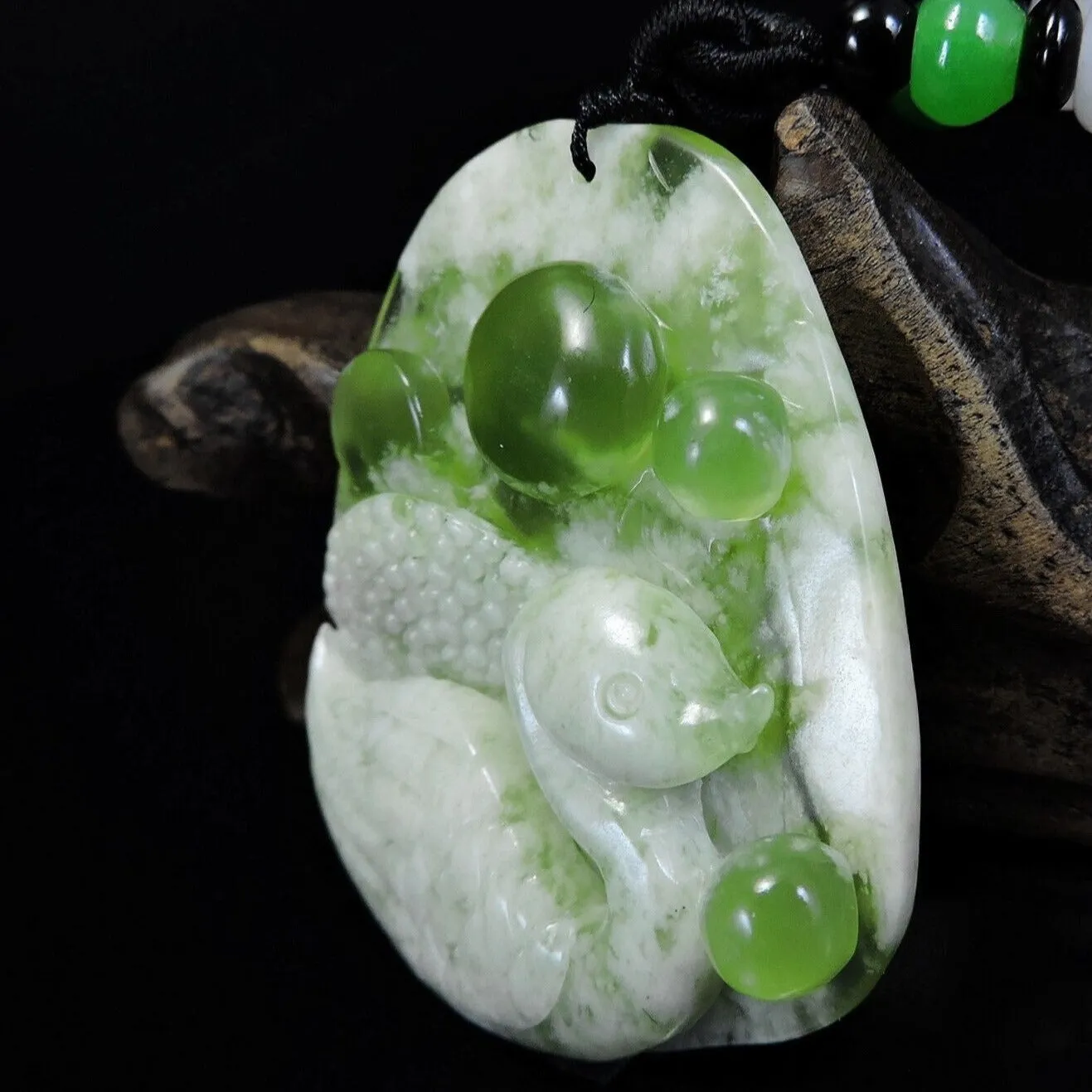 100% Natural Hand-Carved Jade Pendant Jadeite Necklace Swan & Coin