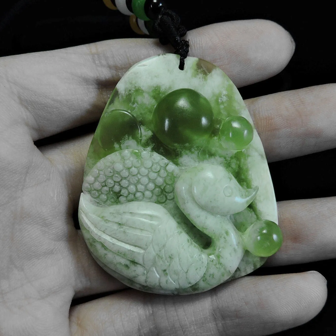 100% Natural Hand-Carved Jade Pendant Jadeite Necklace Swan & Coin