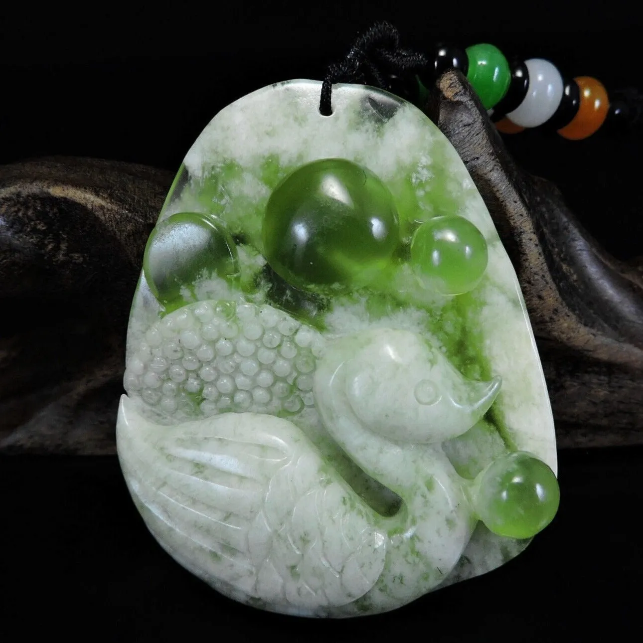 100% Natural Hand-Carved Jade Pendant Jadeite Necklace Swan & Coin