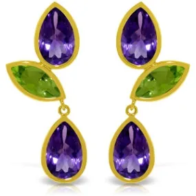 13.6 Carat 14K Solid Yellow Gold Chandelier Earrings Amethyst Peridot