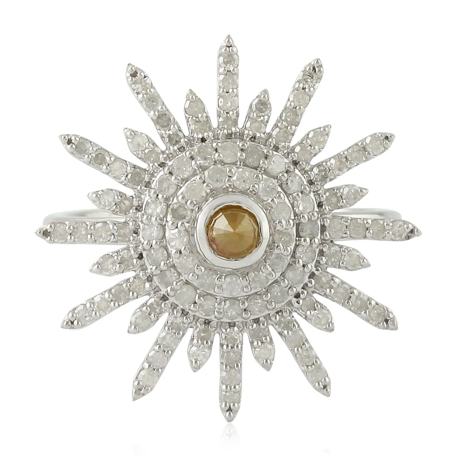 14k Rose Gold Sunburst Cocktail Ring Pave Diamond Womens Jewelry Gift