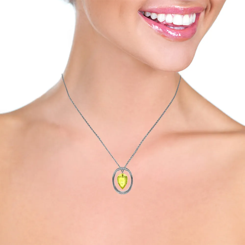 14K Solid White Gold Necklace w/ Diamonds & Briolette Pointy Drop Lemon Quartz