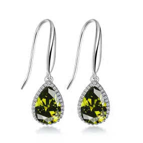 14k White Gold Plated 1 Ct Created Peridot Teardrop Earrings
