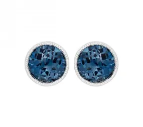 14K White London Blue Topaz Stud Earrings