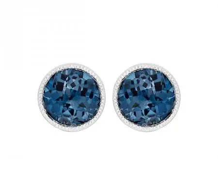 14K White London Blue Topaz Stud Earrings