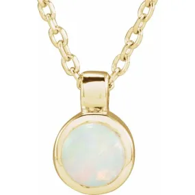 14K White or Yellow Gold Natural White Opal Bezel-Set 16-18" Necklace