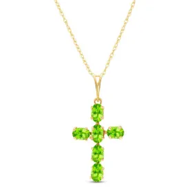 1.5 Carat 14K Solid Yellow Gold Cross Necklace Natural Peridot