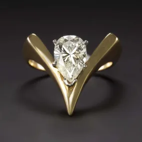 1.60ct PEAR CUT DIAMOND VINTAGE COCKTAIL RING V SHAPE STATEMENT 14k YELLOW GOLD