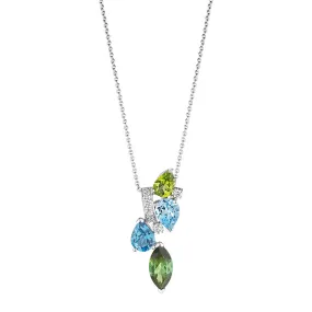 18k Amazonia (cocar) White Gold Necklace With 0.22 Cts Vs-Gh Diamonds  And Tourmaline And Topaz And Peridot