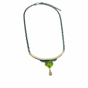 18k Gold Rose Cut Diamond and Rose Cut Peridot Deco Necklace