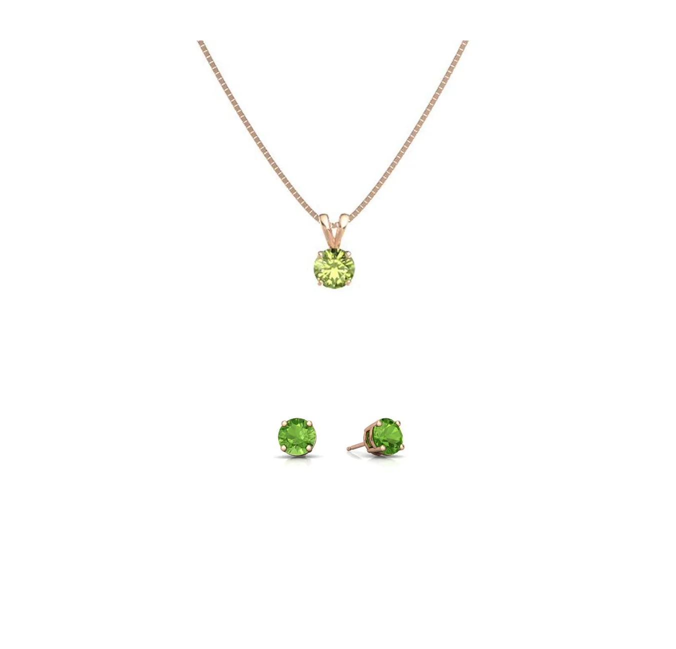 18K Rose Gold 2ct Peridot Round 18 Inch Necklace and Earrings Set Plated
