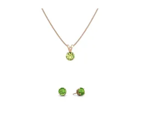 18K Rose Gold 2ct Peridot Round 18 Inch Necklace and Earrings Set Plated