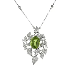 18K White Gold Peridot and Diamond Pendant Necklace