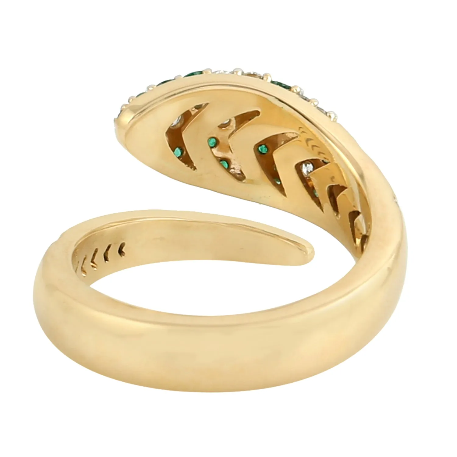 18K Yellow Gold Bezel Set Emerald Natural Diamond Snake Bypass Ring Jewelry For Gifts