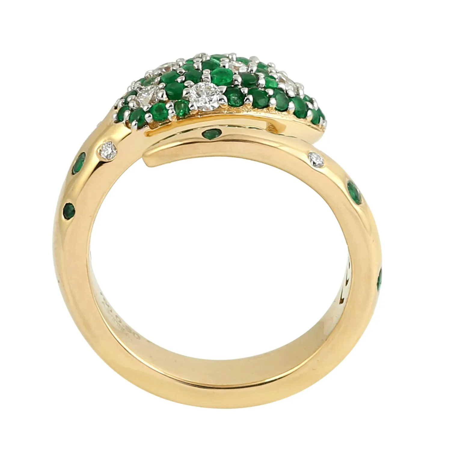 18K Yellow Gold Bezel Set Emerald Natural Diamond Snake Bypass Ring Jewelry For Gifts