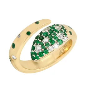 18K Yellow Gold Bezel Set Emerald Natural Diamond Snake Bypass Ring Jewelry For Gifts