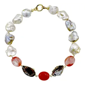 195-36-SHORT | SHORT STONE PEARL ROSE QUARTZ NECKLACE SHORT