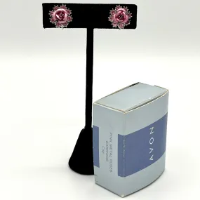 2002 Avon Pink Metal Rose Earrings