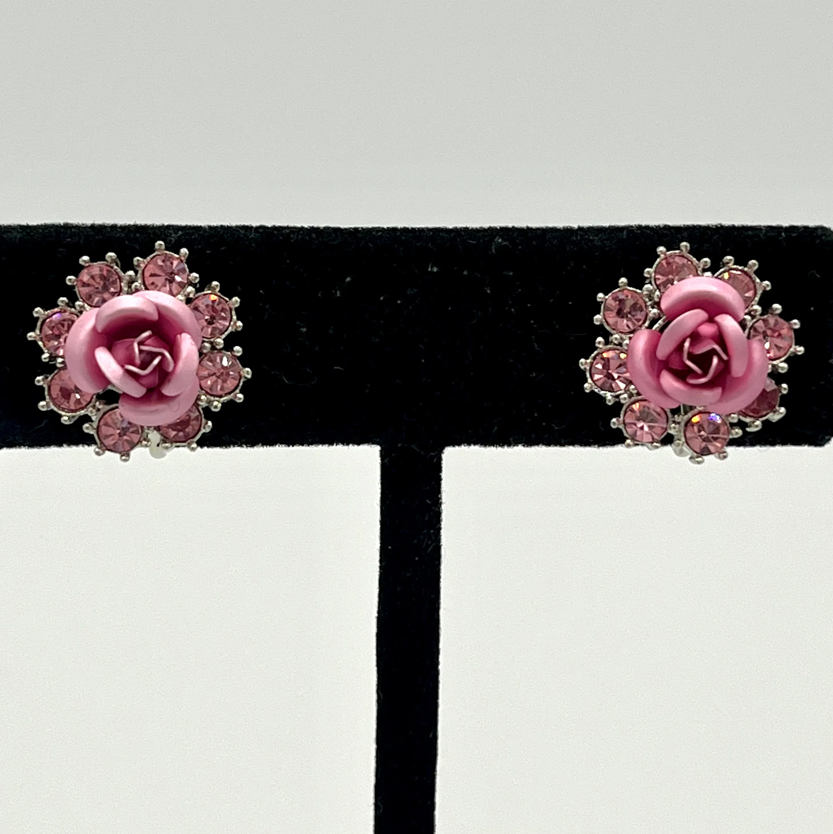 2002 Avon Pink Metal Rose Earrings