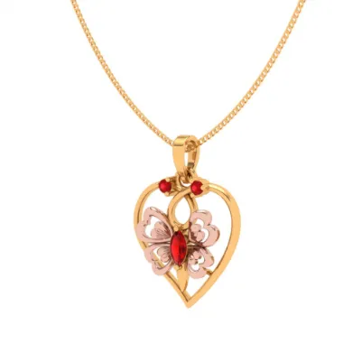 22k Heart Themed Floral Motif Red Stone Studded Gold Locket