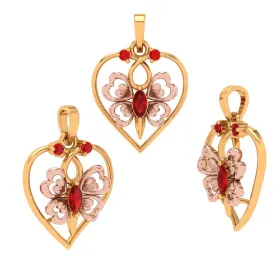 22k Heart Themed Floral Motif Red Stone Studded Gold Locket