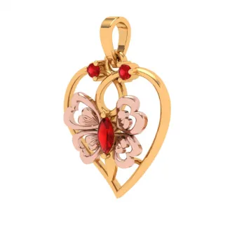 22k Heart Themed Floral Motif Red Stone Studded Gold Locket