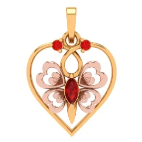 22k Heart Themed Floral Motif Red Stone Studded Gold Locket