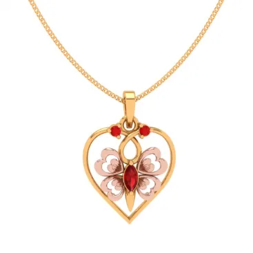 22k Heart Themed Floral Motif Red Stone Studded Gold Locket