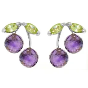 2.9 Carat 14K Solid White Gold Earrings Amethyst Peridot