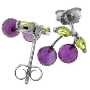 2.9 Carat 14K Solid White Gold Earrings Amethyst Peridot
