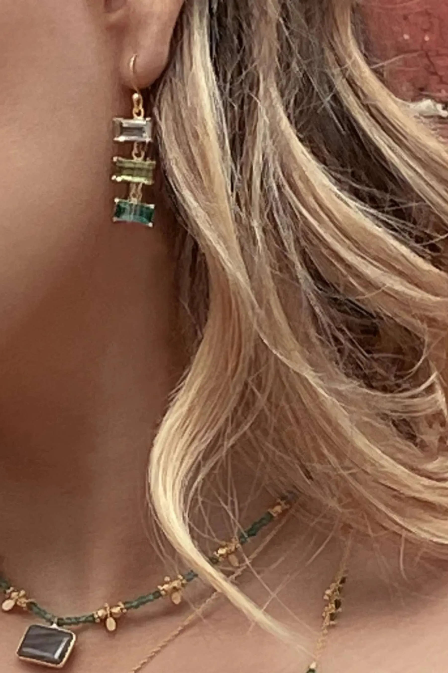 3 Tier Glass Earrings | Aquamarine, Peridot, Pat