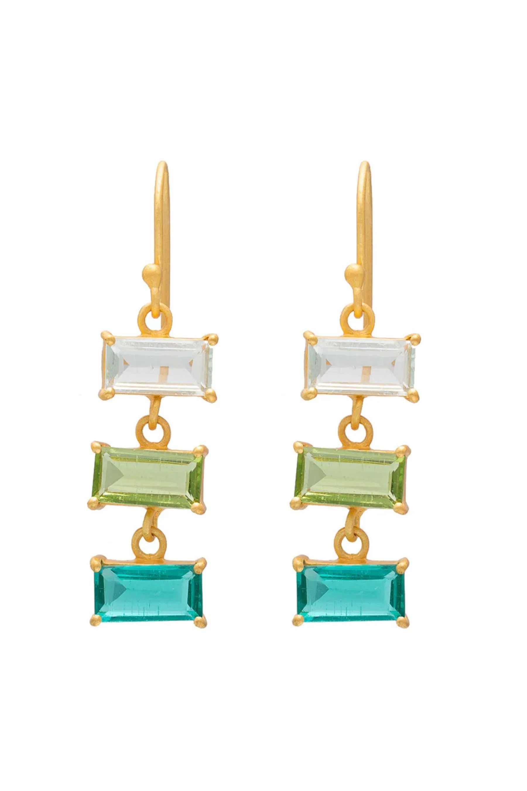 3 Tier Glass Earrings | Aquamarine, Peridot, Pat