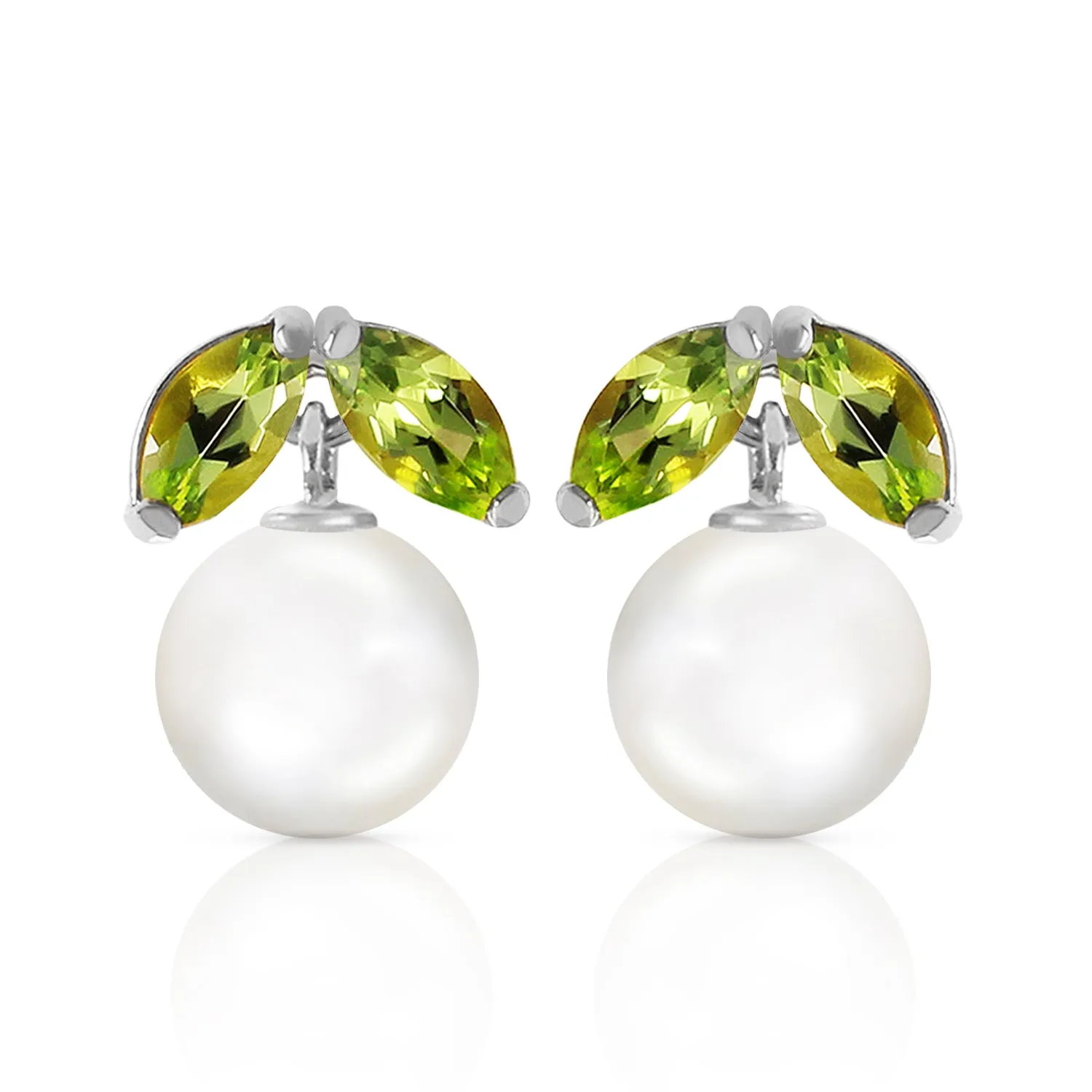 4.4 Carat 14K Solid White Gold Stud Earrings Pearl Peridot