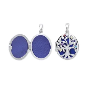 925 Sterling Silver Oval Shaped Tree of Life Locket Pendant Necklace