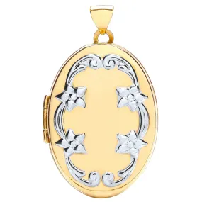 9ct 2 Tone Gold Oval Shaped Locket Pendant