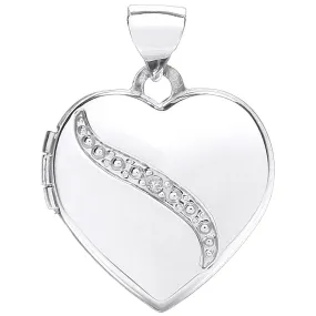 9ct White Gold Diamond Set Love Heart Shaped Locket Pendant Necklace