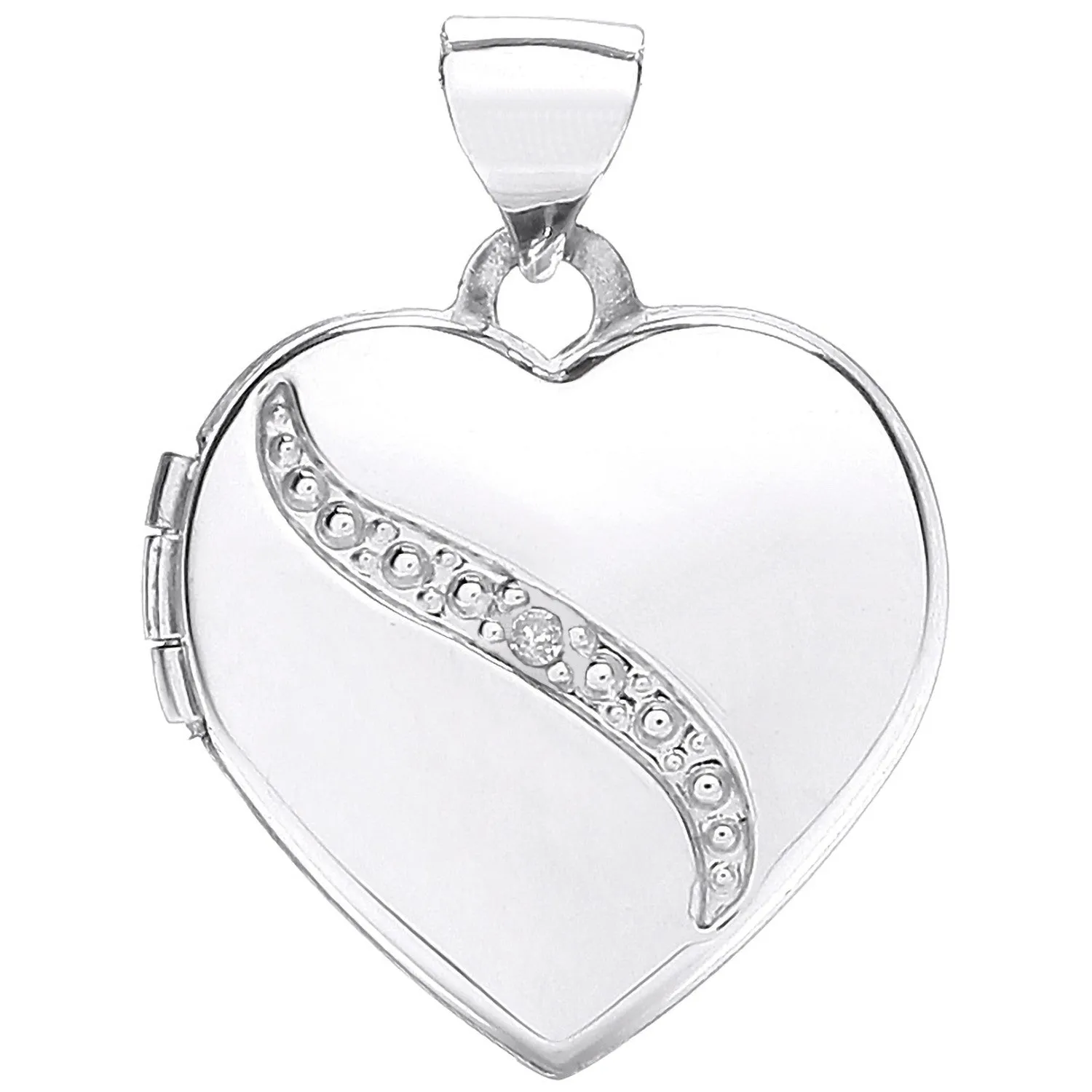 9ct White Gold Diamond Set Love Heart Shaped Locket Pendant Necklace