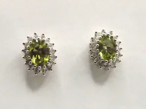 9ct White Gold Peridot & Diamond Stud Earrings