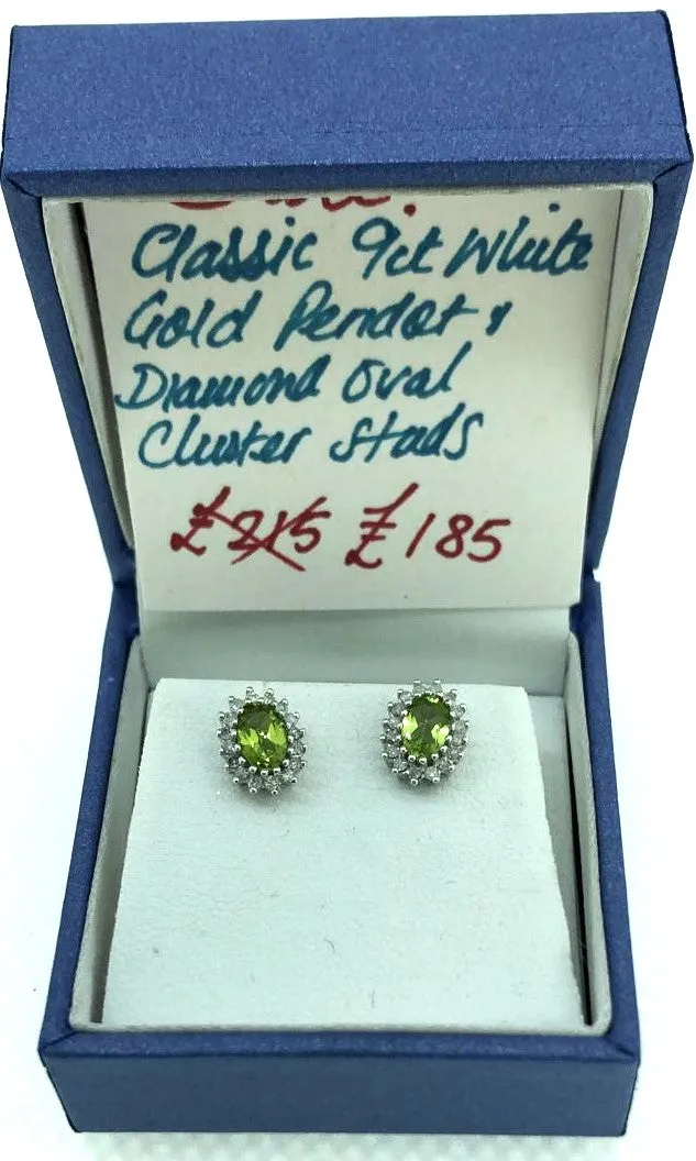 9ct White Gold Peridot & Diamond Stud Earrings