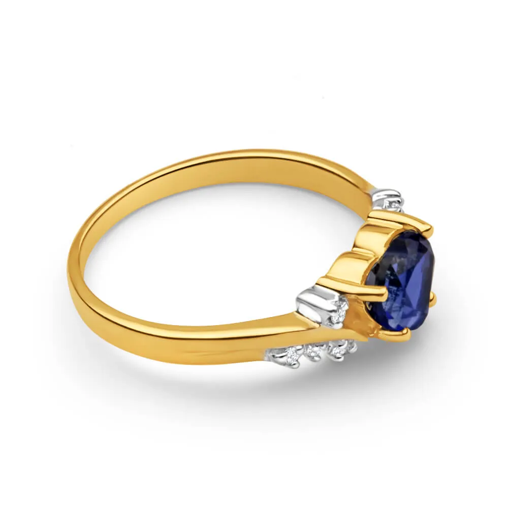9ct Yellow Gold Created Sapphire Heart   Diamond Ring