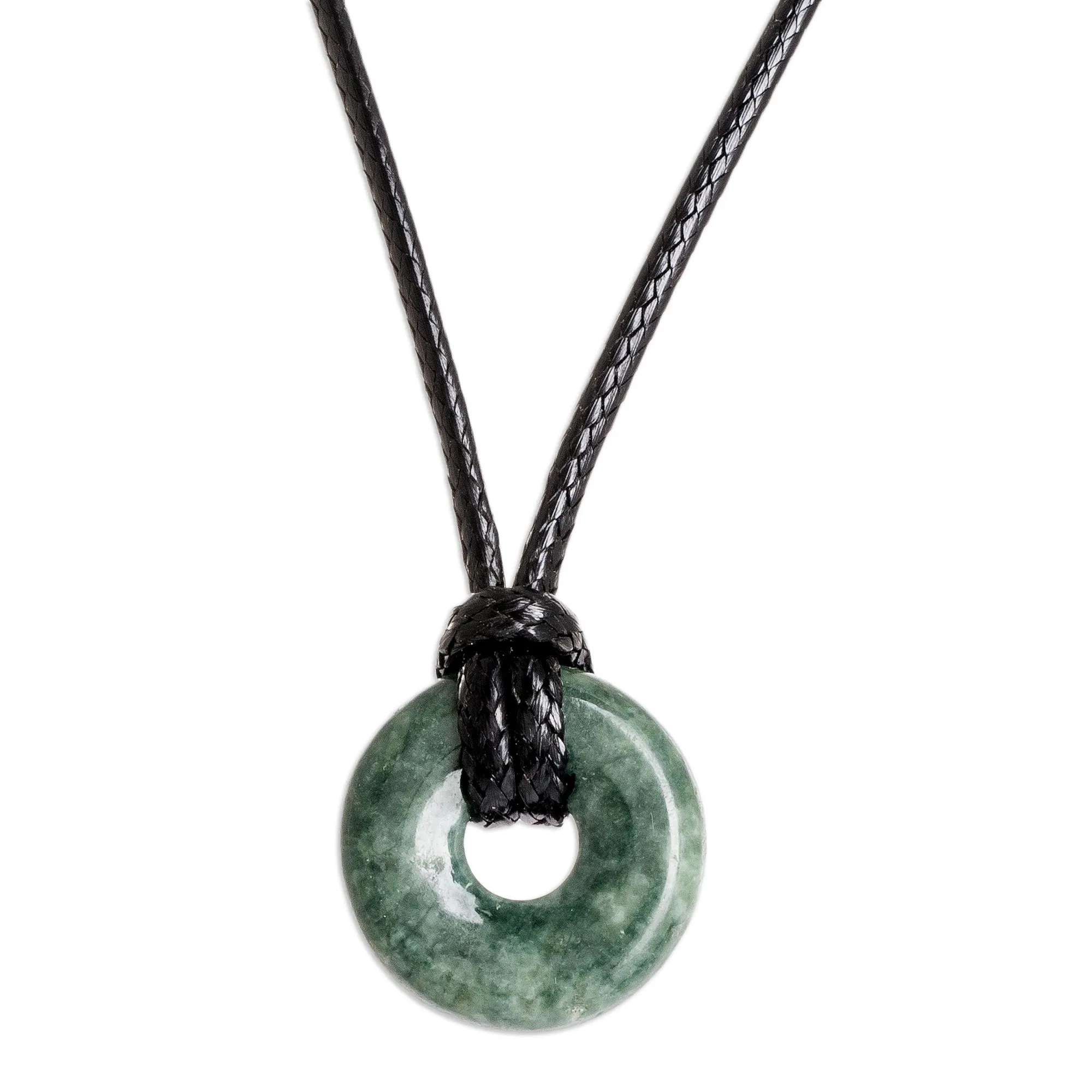 Adjustable Circular Dark Green Jade Necklace from Guatemala - Circle of Love in Dark Green | NOVICA