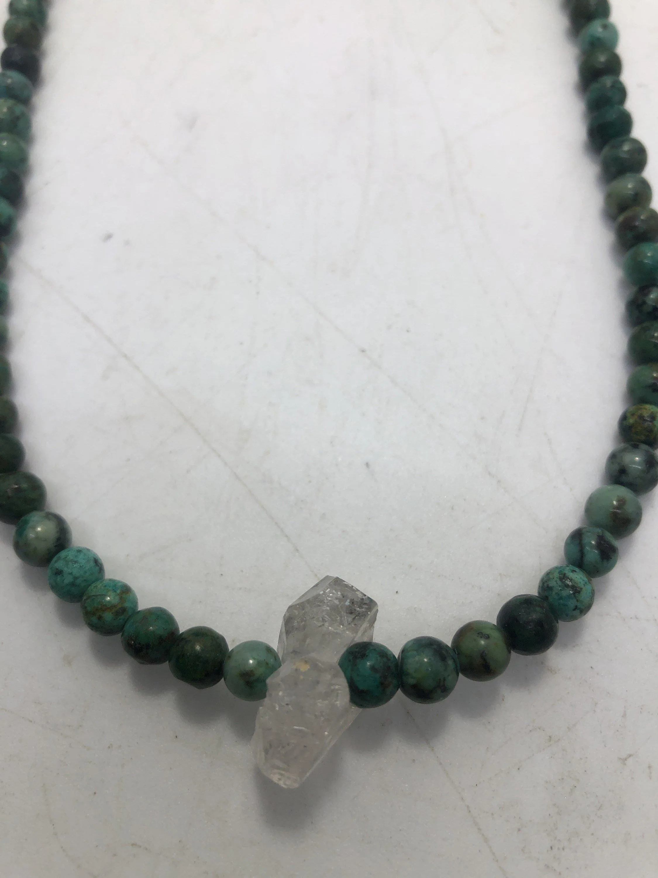 African Turquoise Beaded necklace with Moroccan Herkimer Diamond