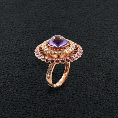 Amethyst, Pink Sapphire & Diamond Ring
