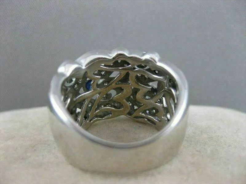 ANTIQUE 1.05CTW SAPPHIRE DIAMOND 14KT WHITE GOLD WIDE FILIGREE BAND RING #20399