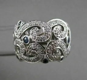 ANTIQUE 1.05CTW SAPPHIRE DIAMOND 14KT WHITE GOLD WIDE FILIGREE BAND RING #20399