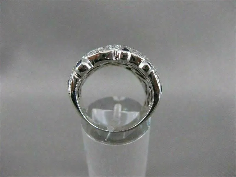 ANTIQUE 1.05CTW SAPPHIRE DIAMOND 14KT WHITE GOLD WIDE FILIGREE BAND RING #20399