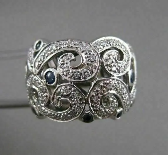 ANTIQUE 1.05CTW SAPPHIRE DIAMOND 14KT WHITE GOLD WIDE FILIGREE BAND RING #20399