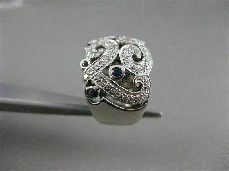 ANTIQUE 1.05CTW SAPPHIRE DIAMOND 14KT WHITE GOLD WIDE FILIGREE BAND RING #20399